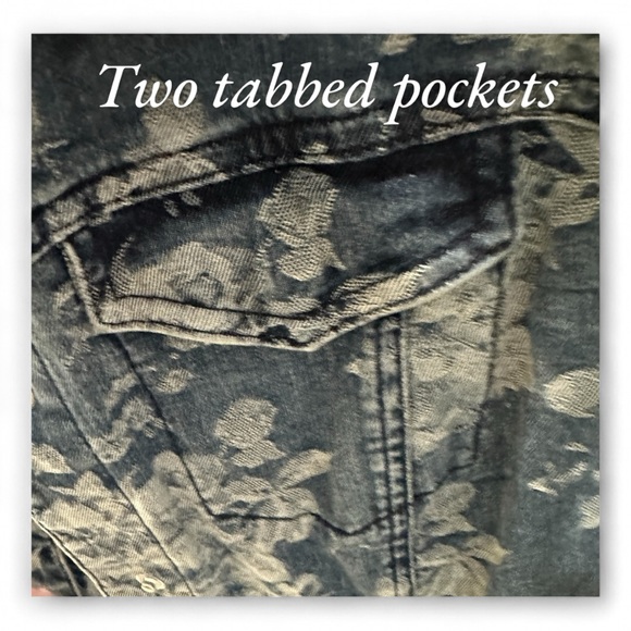 Chico’s Floral Denim Silver Grey Jacquard Jacket Size 1 (4-6) EUC Snap Front - Picture 6 of 8